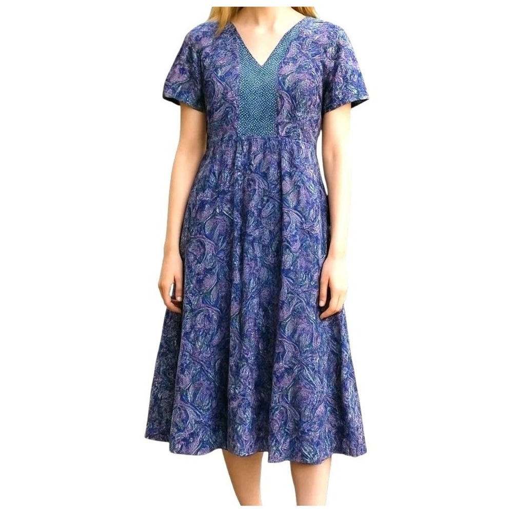 LONDON TIMES Midi Dress Women's 2 XS Twee Cottagecore Fairy Blue Paisley NEW NWT